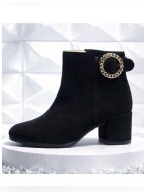 Ron White Rosalie Water Resistant Buckle Boots Black Suede Leather Size US 10.5